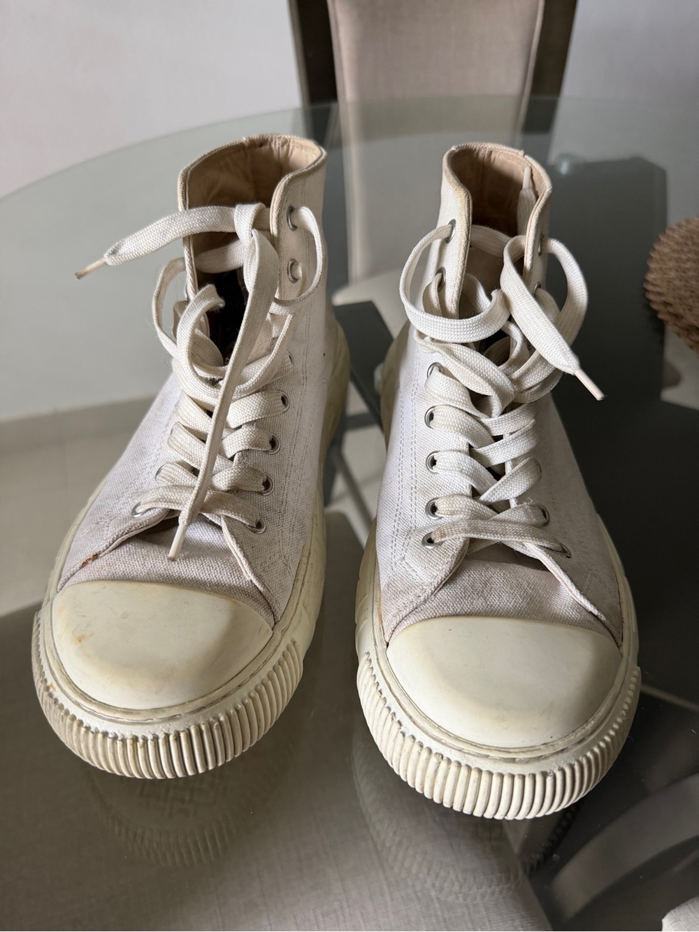Versace High-Top Canvas Sneakers in Off-White with Medallion Emblem